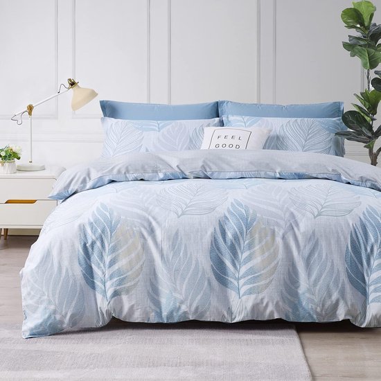 Unyqoos® Tweepersoons katoenen beddengoedset met bladerenpatroon en ritssluiting