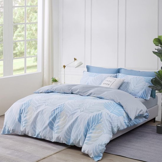 Unyqoos® Tweepersoons katoenen beddengoedset met bladerenpatroon en ritssluiting