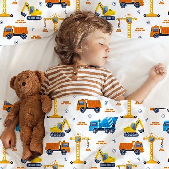 Unyqoos® Kinderbeddengoed met bouwvoertuigen motief en ritssluiting voor jongens