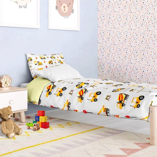 Unyqoos® Levendig Kinderbeddengoed Set met Tractors en Voertuigen Motief voor Slaapcomfort