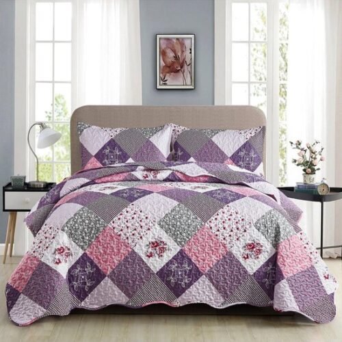 Unyqoos® Elegante Patchwork Sprei Set Met Bloemenpatroon En Kussenslopen Voor Een Luxe Slaapkamerervaring
