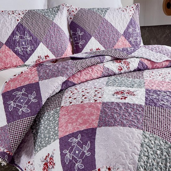 Unyqoos® Elegante Patchwork Sprei Set Met Bloemenpatroon En Kussenslopen Voor Een Luxe Slaapkamerervaring