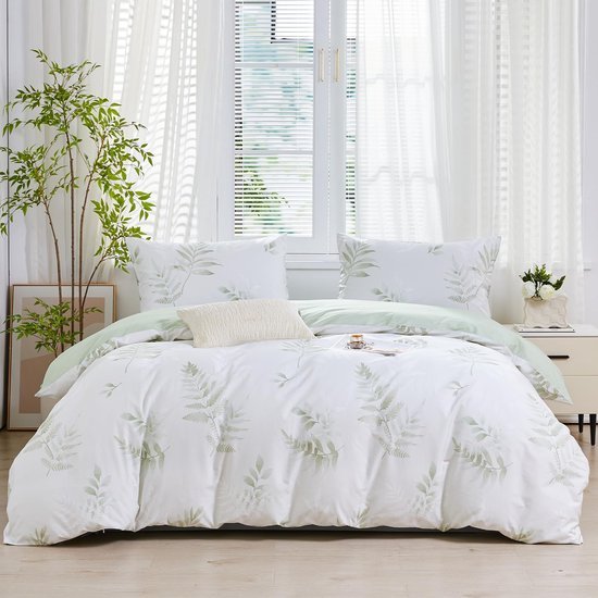 Unyqoos® Botanische Beddengoedset van Katoen met Groene Bladeren en Kussensloop