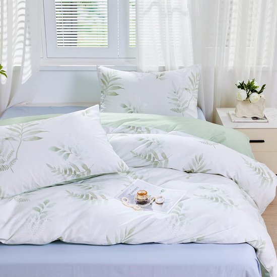 Unyqoos® Botanische Beddengoedset van Katoen met Groene Bladeren en Kussensloop