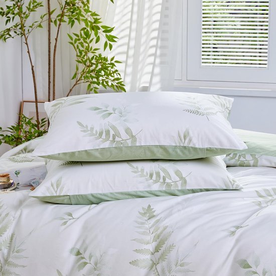 Unyqoos® Botanische Beddengoedset van Katoen met Groene Bladeren en Kussensloop