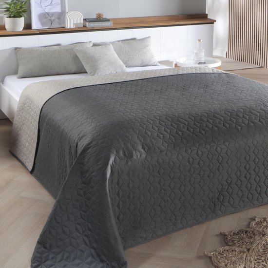 Unyqoos® Elegante Gewatteerde Bedsprei Antraciet-Grijs voor Tweepersoonsbedden, Luxe Omkeerbaar Ontwerp, 220 x 240 cm