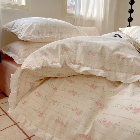 550x550-11380.jpg Unyqoos® Stijlvolle katoenen beddenset met bloemenmotief en ruches voor dames