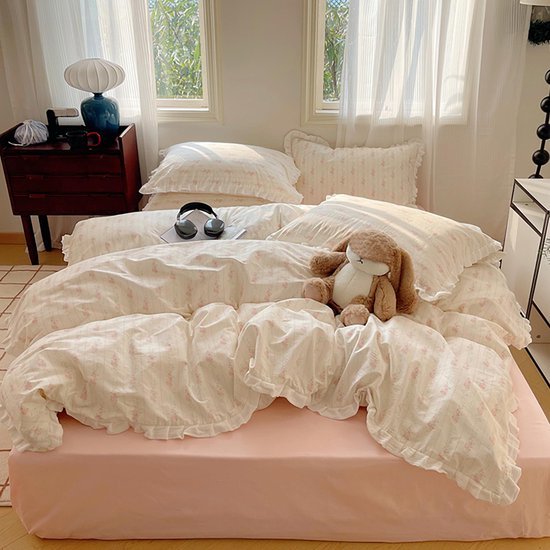 550x550-11384.jpg Unyqoos® Stijlvolle katoenen beddenset met bloemenmotief en ruches voor dames