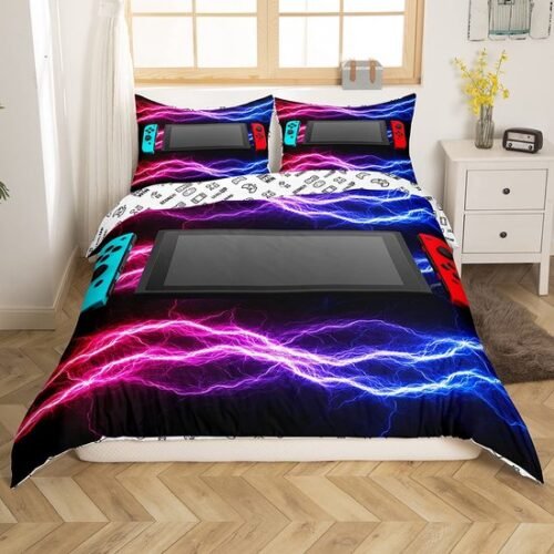 Unyqoos® Beddengoedset voor Gamers met Energieke Lightning Decor voor Kinderen en Tieners, 135 x 200 cm