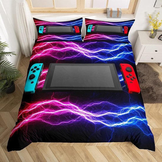Unyqoos® Beddengoedset voor Gamers met Energieke Lightning Decor voor Kinderen en Tieners, 135 x 200 cm