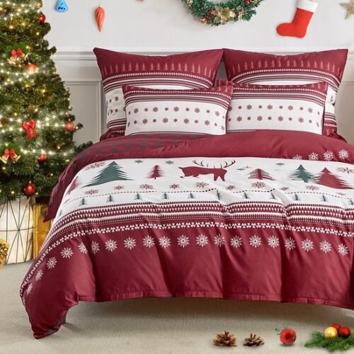 Unyqoos® Drie-delige kerstbeddenset van microvezel voor een warme sfeer