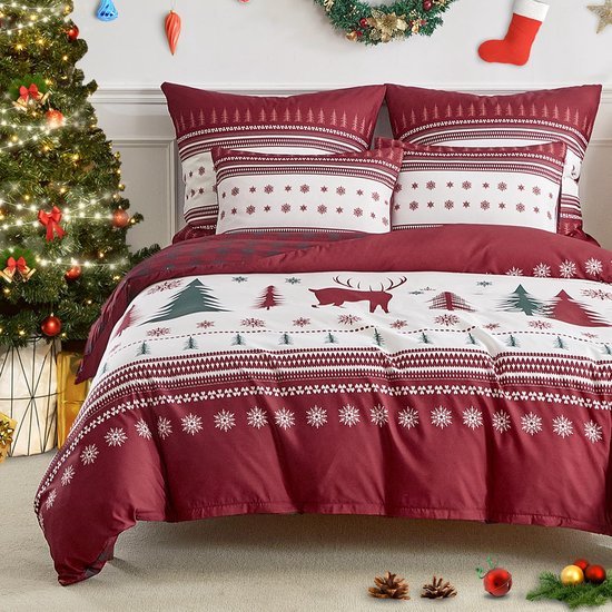 Unyqoos® Drie-delige kerstbeddenset van microvezel voor een warme sfeer