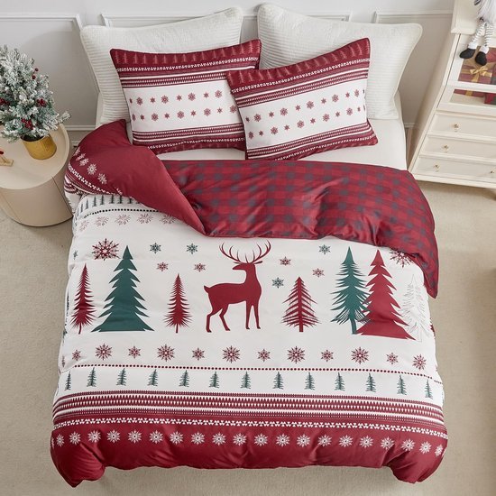 Unyqoos® Drie-delige kerstbeddenset van microvezel voor een warme sfeer