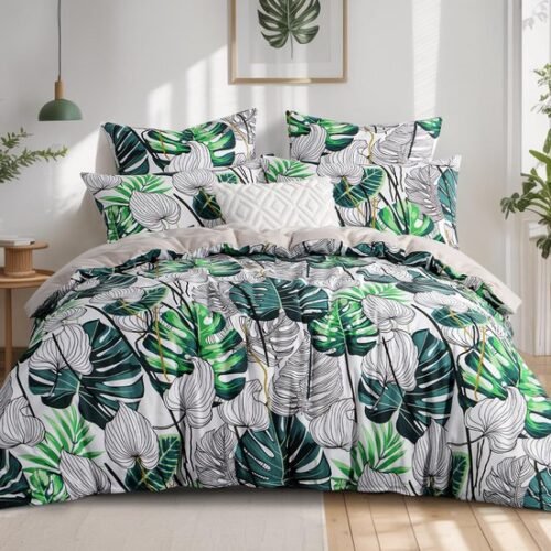 Unyqoos® Stijlvolle en Zachte Microvezel Beddengoedset met Monstera Print 200 x 200 cm