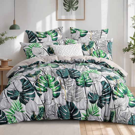 550x550-11400.jpg Unyqoos® Stijlvolle en Zachte Microvezel Beddengoedset met Monstera Print 200 x 200 cm