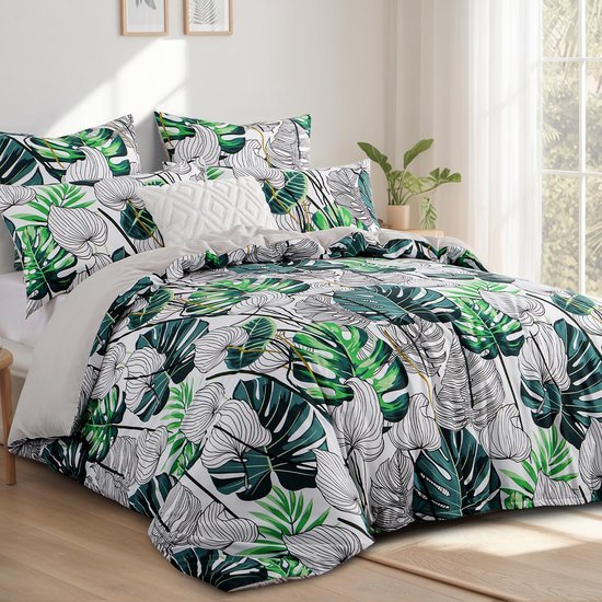 550x550-11401.jpg Unyqoos® Stijlvolle en Zachte Microvezel Beddengoedset met Monstera Print 200 x 200 cm