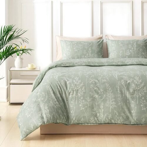 550x550-11410.jpg Unyqoos® Stijlvolle microvezel beddengoedset met bloemenpatroon en ritssluiting in saliegroen