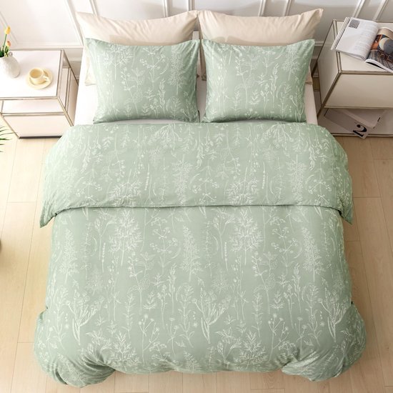 550x550-11411.jpg Unyqoos® Stijlvolle microvezel beddengoedset met bloemenpatroon en ritssluiting in saliegroen