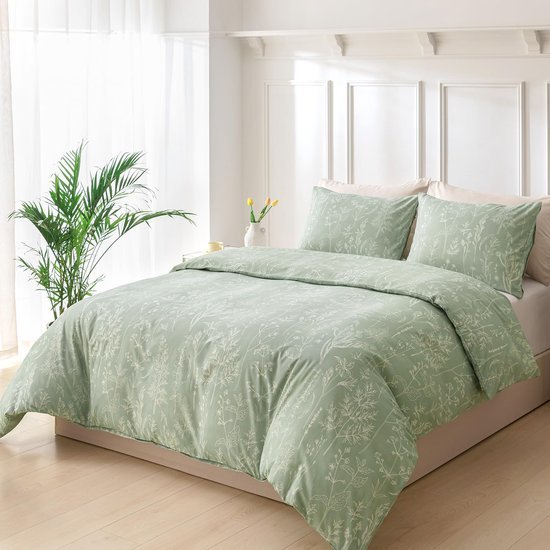 550x550-11412.jpg Unyqoos® Stijlvolle microvezel beddengoedset met bloemenpatroon en ritssluiting in saliegroen