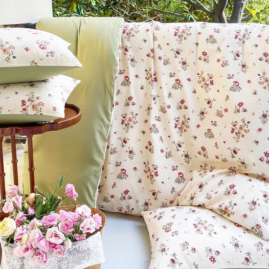 Unyqoos® Beddengoedset van microvezel met bloemen- en bladenpatroon in beige voor alle seizoenen