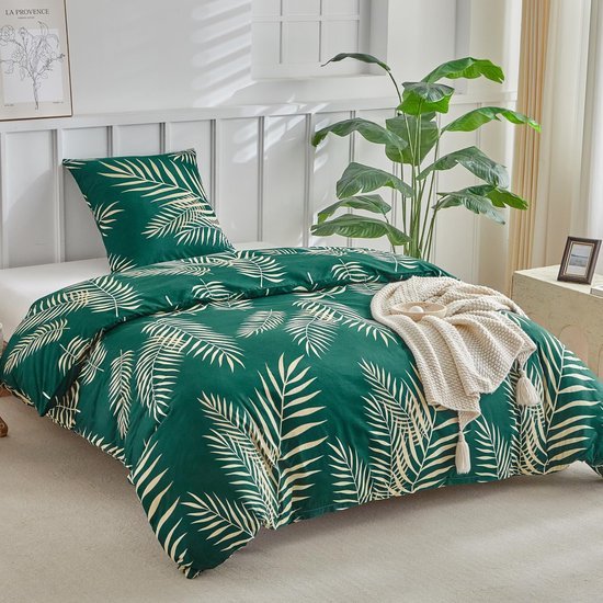 Unyqoos® Dubbelzijdig dekbedovertrek 140x200 cm met tropisch palmenmotief in goud