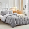Unyqoos® Ademend dekbedovertrek met kussenslopen set in lichtgrijs 220x240 cm