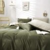 Unyqoos® Omkeerbare beddengoedset met microvezel in donkergroen en beige tinten