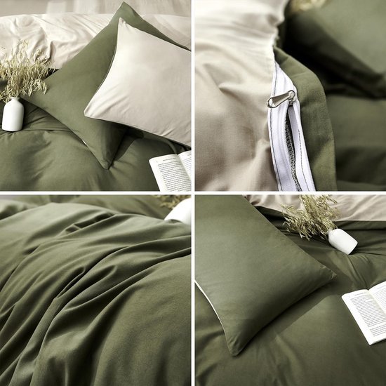 Unyqoos® Omkeerbare beddengoedset met microvezel in donkergroen en beige tinten