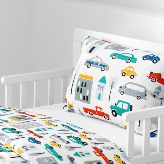 Unyqoos® Speels Kinderbeddengoed met Voertuigthema voor Jongens, 100% Katoen, 100 x 135 cm, Inclusief Kussensloop