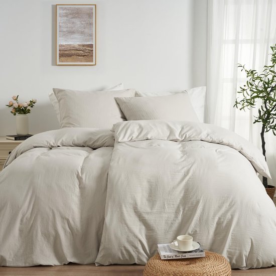 Unyqoos® Beddengoed Set van 4 Stuks in Linnenlook, Superzachte Microvezel, Oeko-Tex Gecertificeerd
