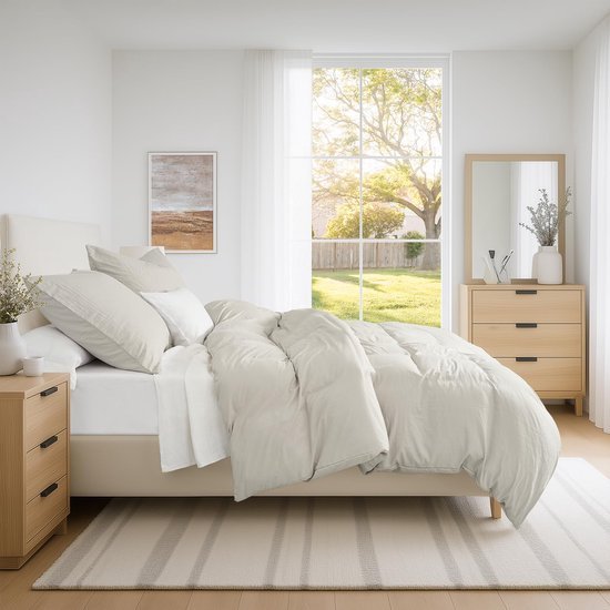 Unyqoos® Beddengoed Set van 4 Stuks in Linnenlook, Superzachte Microvezel, Oeko-Tex Gecertificeerd