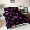 Unyqoos® Stijlvolle beddengoedset met hartjesmotief voor eenpersoonsbed in zwart en roze