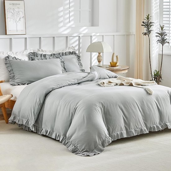 550x550-11514.jpg Unyqoos® Stijlvolle grijze dekbedovertrekset met ruches en kussenslopen 220 x 240 cm