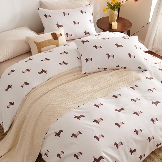 Unyqoos® Dekbedovertrek Teckel – Kinderbeddengoed – Omkeerbaar – 100% Microvezel - 135 x 200 cm