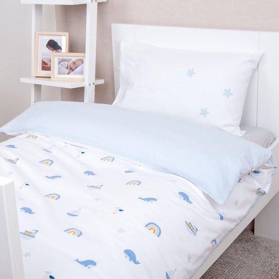 Unyqoos® Schattig beddengoed voor kinderen met oceaanmotief en knoopsluiting