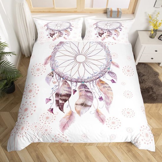 Unyqoos® Bohemien Dromenvanger Dekbedovertrekset met Botanische en Veer Motieven