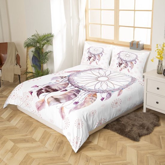Unyqoos® Bohemien Dromenvanger Dekbedovertrekset met Botanische en Veer Motieven