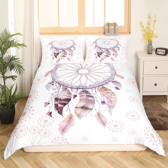 Unyqoos® Bohemien Dromenvanger Dekbedovertrekset met Botanische en Veer Motieven