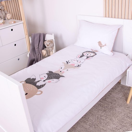 Unyqoos® Ademend Kinderbeddengoed met Omkeerbaar Bosdierenmotief en Katoenen Kwaliteit
