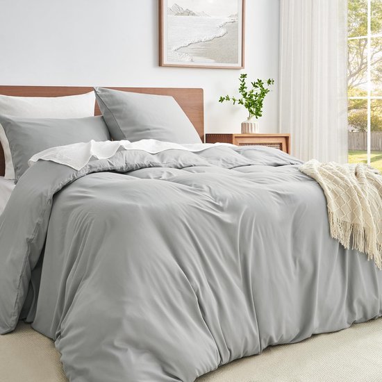 Unyqoos® Lichtgrijs 4-delig Beddengoedset van Microvezel met Ritssluiting