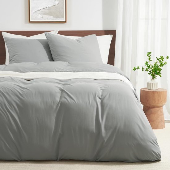 Unyqoos® Lichtgrijs 4-delig Beddengoedset van Microvezel met Ritssluiting