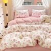 Unyqoos® Omkeerbaar dekbedovertrekset met bloemenpatroon in roze en wit voor eenpersoonsbed
