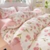 Unyqoos® Omkeerbaar dekbedovertrekset met bloemenpatroon in roze en wit voor eenpersoonsbed