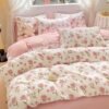 Unyqoos® Omkeerbaar dekbedovertrekset met bloemenpatroon in roze en wit voor eenpersoonsbed