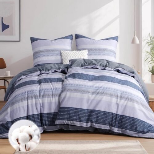 Unyqoos® Luxe katoenen beddengoedset met streepdesign en omkeerbare hoes