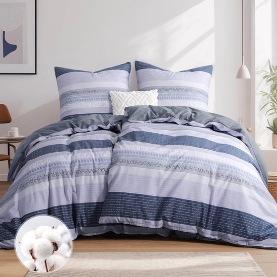 Unyqoos® Luxe katoenen beddengoedset met streepdesign en omkeerbare hoes