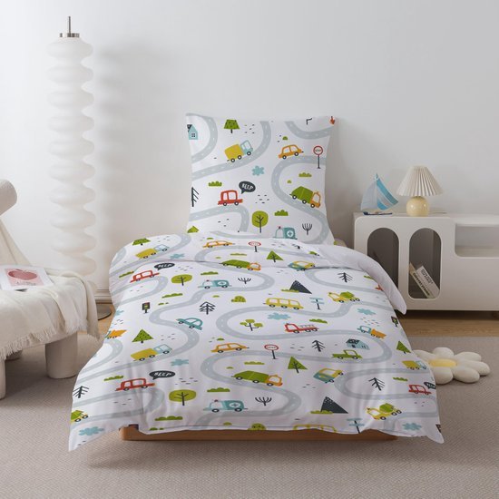 Unyqoos® Zachte microvezel kinderbeddengoedset met autodesign en ritssluiting