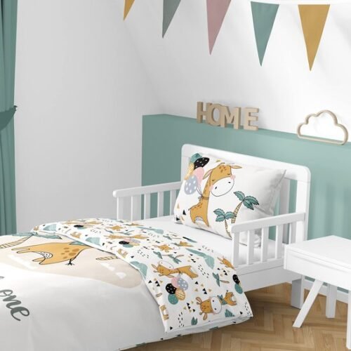 Unyqoos® Kinderbedtextielset van 100% Katoen met Safari Dierenontwerp voor Jongens en Meisjes