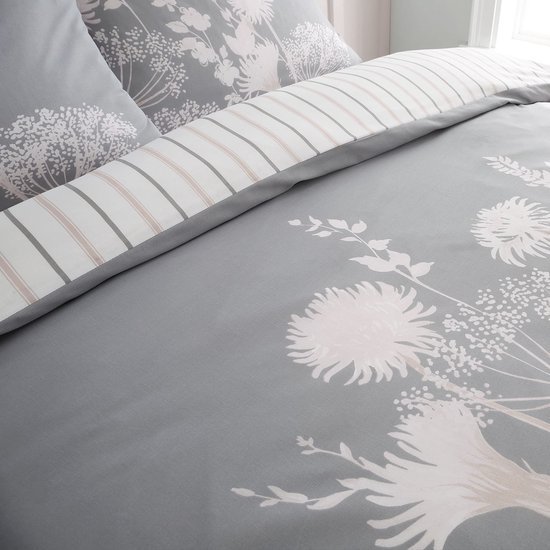 Unyqoos® Enkel Dekbedovertrek Set met Bloemenprint en Kussenslopen in Roze en Grijs