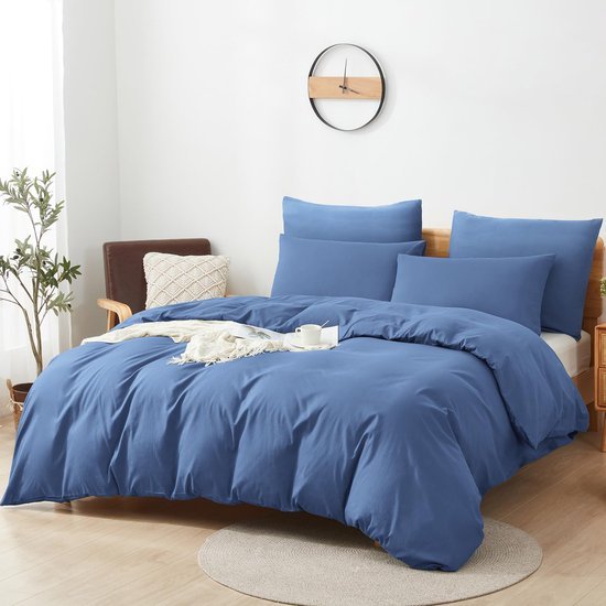 Unyqoos® Beddengoedset van 100% katoen met ademend dekbedovertrek en kussensloop in blauw